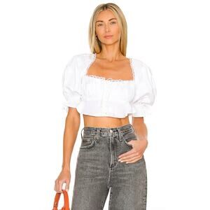 For Love & Lemons Carey White Crop Top Women’s Large Boho Chic Blouse